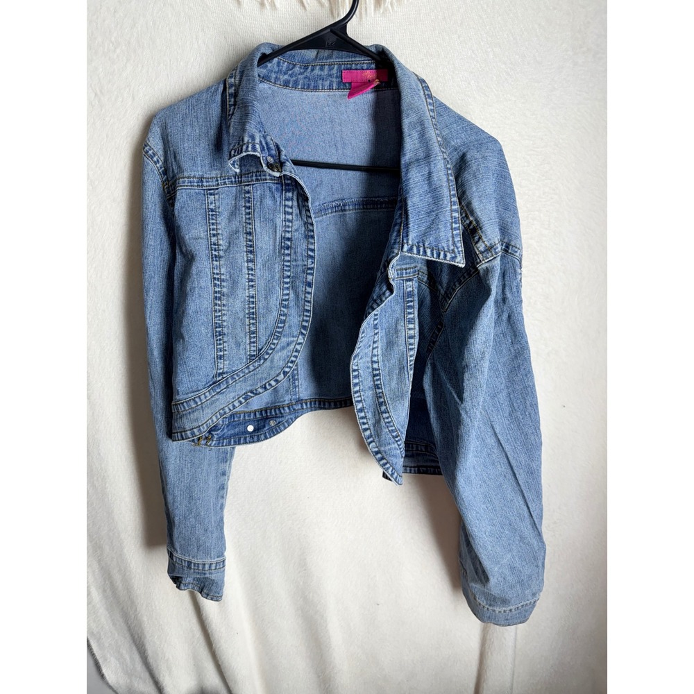 Thalia Sodi Womens Blue Cropped Denim Jacket Medium Wash Open Front Size 2X